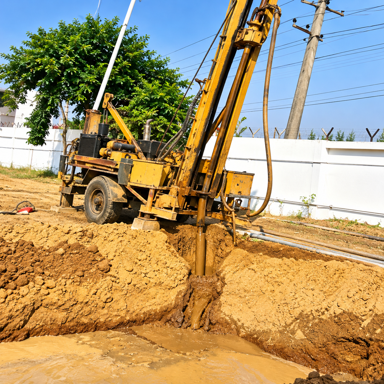 Drill bore for recharge pit